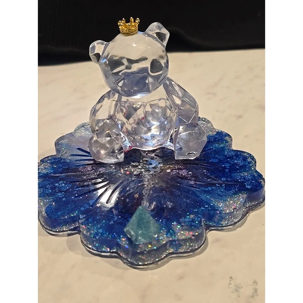 Handmade Resin Cell Phone‎ Holder Blue Clear Silver 735